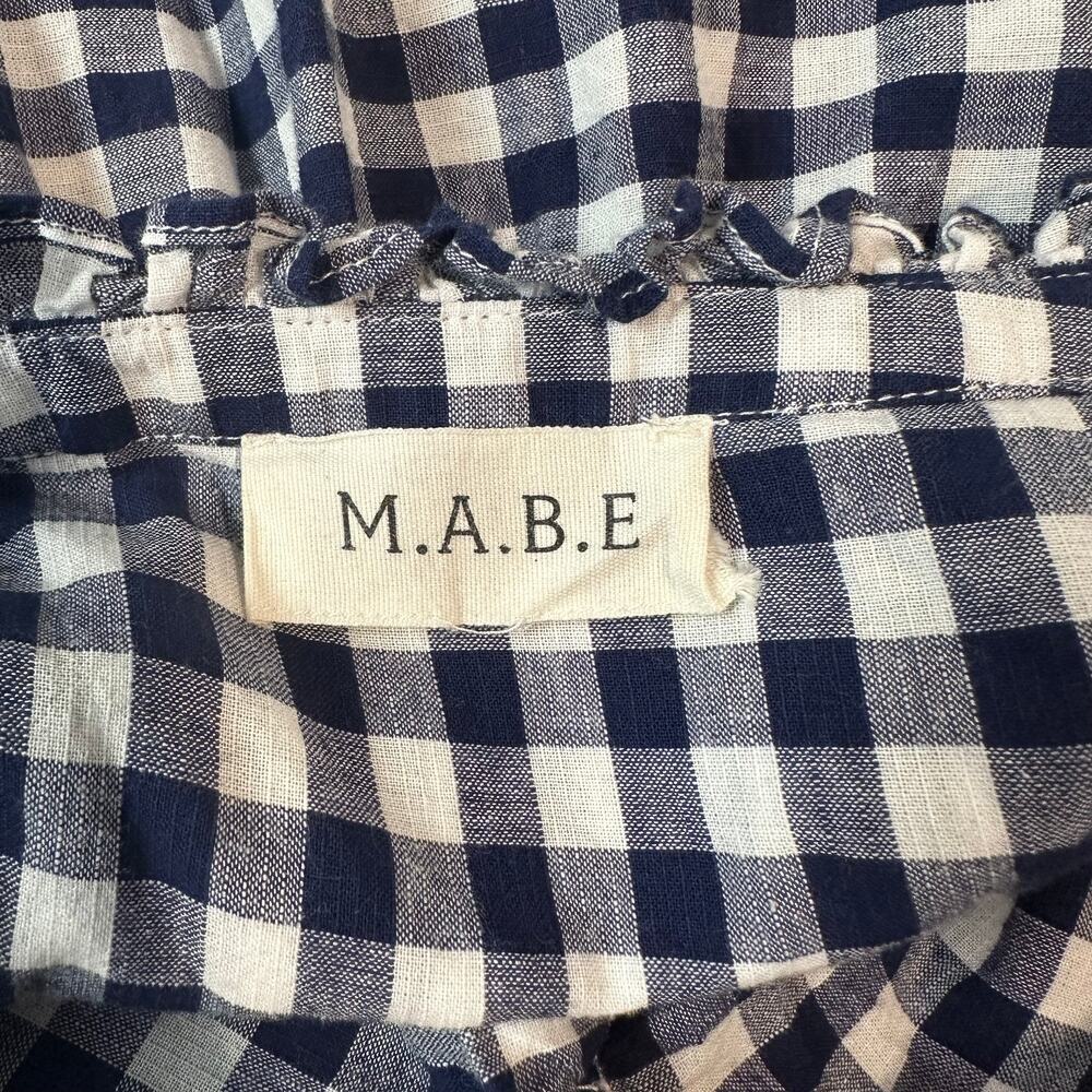 Navy and White Gingham Ruffle-Trim Blouse - Picture 10 of 11